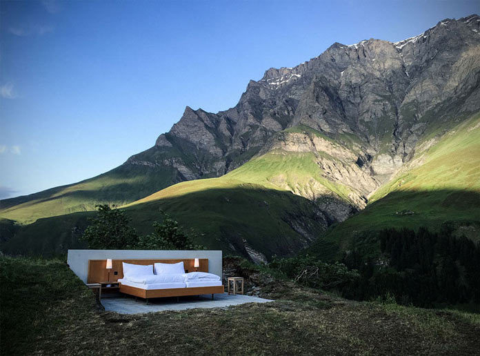 Null Stern Hotel Open Air Room Гостиничный номер на открытом воздухе в швейцарских Альпах